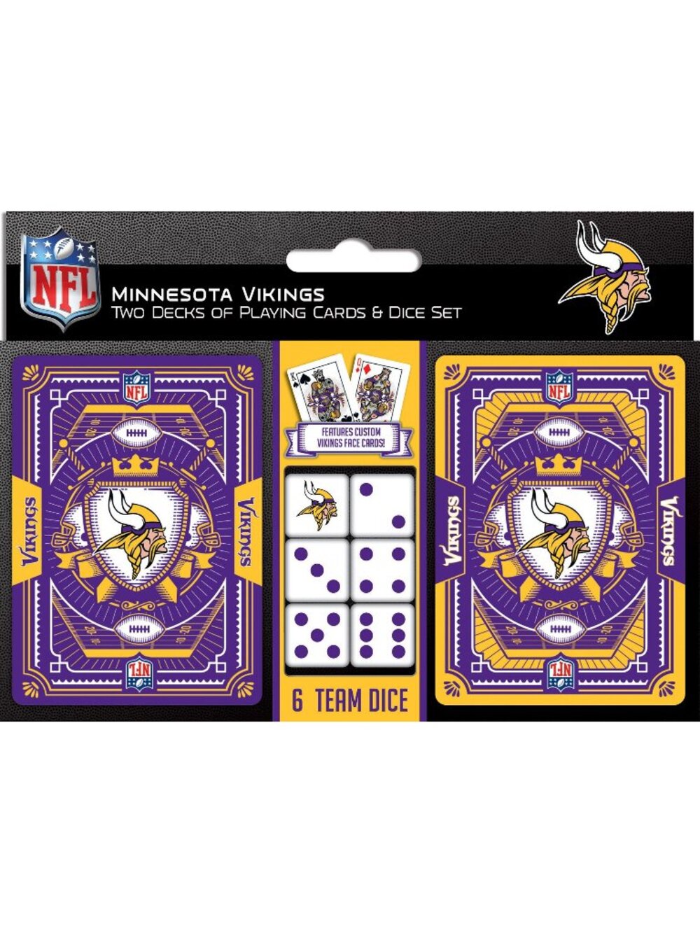 NFL Minnesota Vikings Playing Cards & Dice Set Includes 2 Decks & 6 Dice With Cu